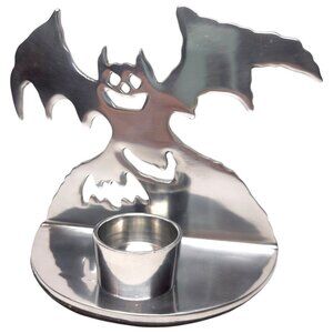 Polished Chrome Cut Steel Metal Bat Tea Light Candle Holder Halloween